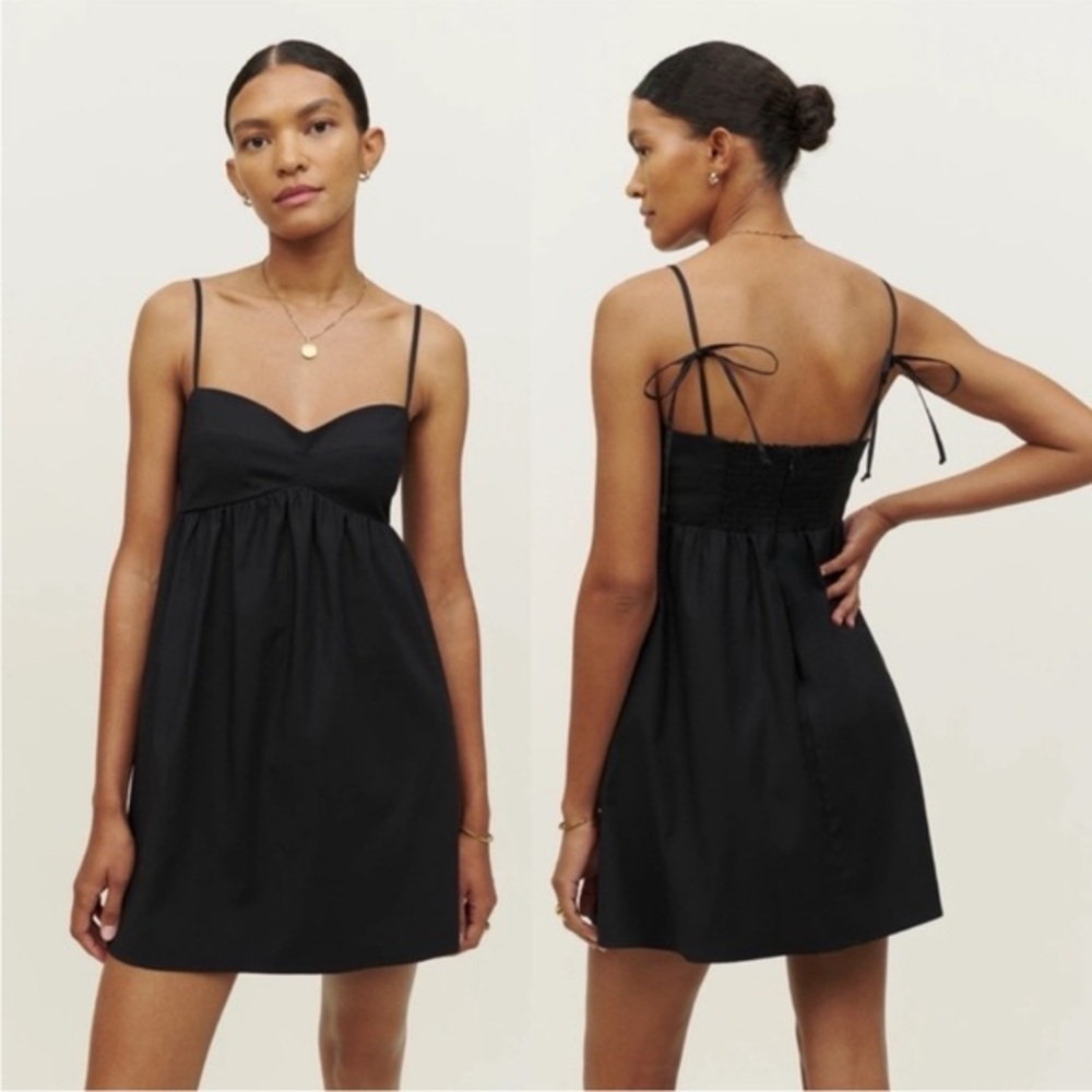 Reformation Dress Cox Mini Cotton Strap Tie in Black
